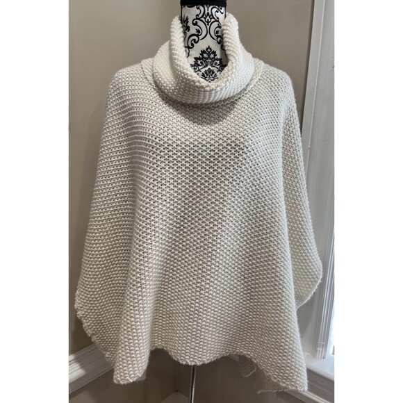 Cocogio ONE SIZE Poncho Sweater Chunky Knit Wool Blend Cream Italy Lagenlook - Picture 1 of 12